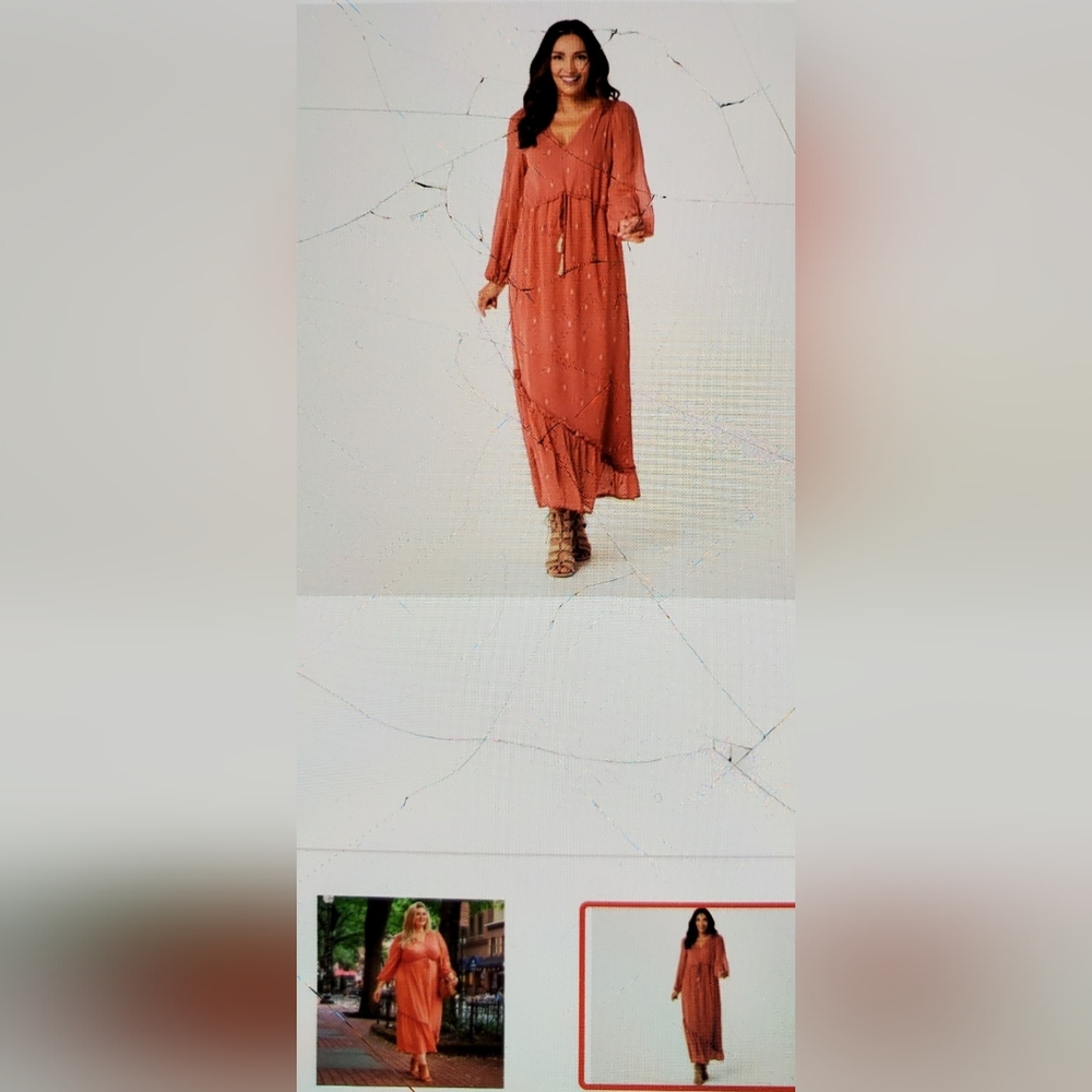 All Worthy by Hunter McGrady l Gold Lead Embroidered Chffon Maxi Dress Large